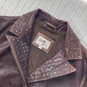Vintage Scully Brown Leather Motorcycle Jacket with Studded Accents
